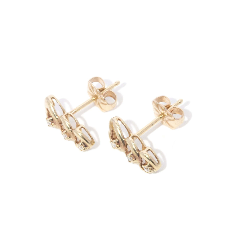 Vintage Circa 1990s Diamond Heart Trinity Studs 10 Carat Yellow Gold