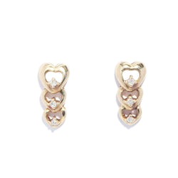 Vintage Circa 1990s Diamond Heart Trinity Studs 10 Carat Yellow Gold