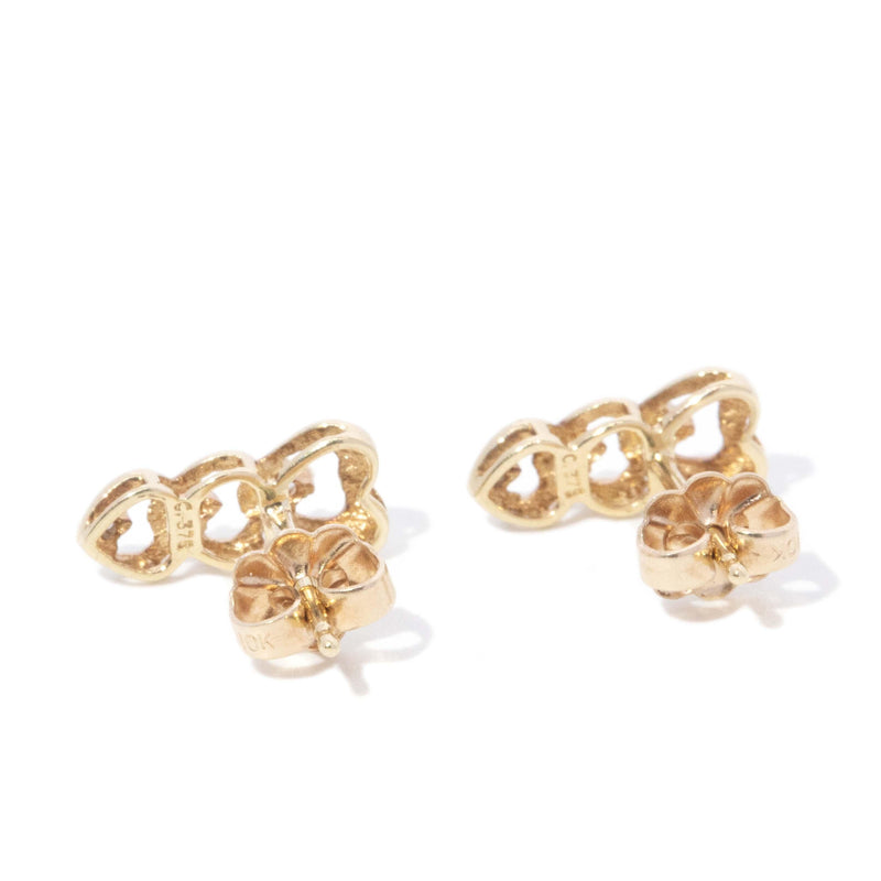 Vintage Circa 1990s Diamond Heart Trinity Studs 10 Carat Yellow Gold