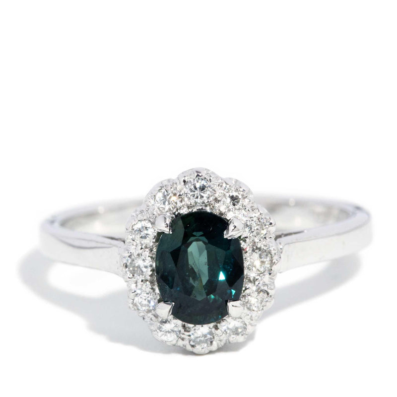 Gina 1980s Teal Sapphire & Diamond Cluster Ring 18ct