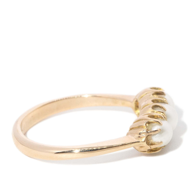 Vintage Circa 1930s Antique Pearl Three Stone Ring 15 Carat Gold