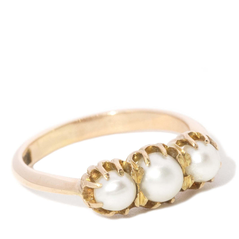 Vintage Circa 1930s Antique Pearl Three Stone Ring 15 Carat Gold