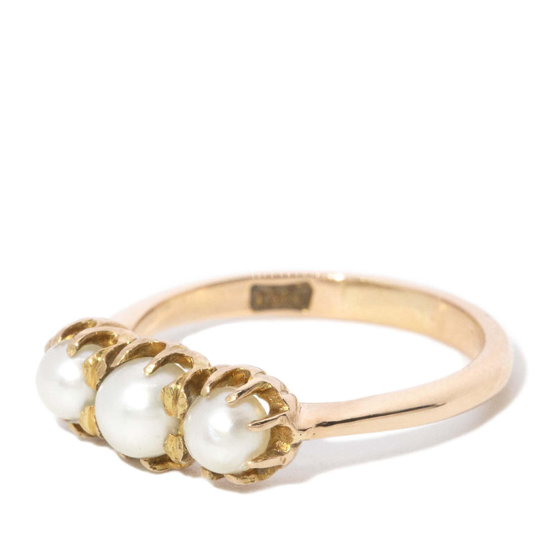 Vintage Circa 1930s Antique Pearl Three Stone Ring 15 Carat Gold