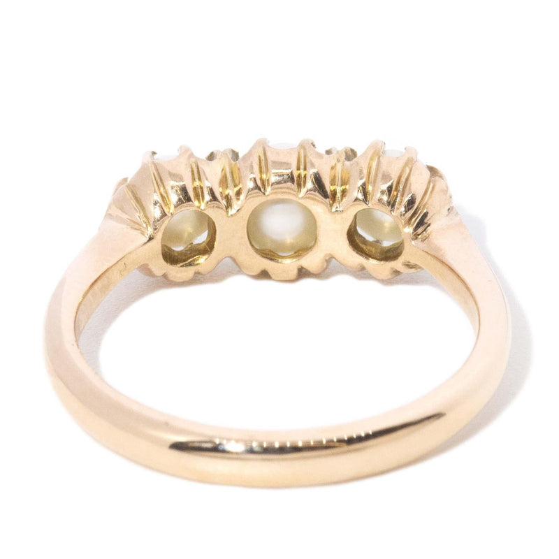 Vintage Circa 1930s Antique Pearl Three Stone Ring 15 Carat Gold