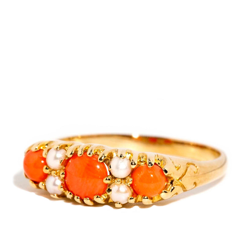 Ginger Coral & Pearl 9 Carat Gold Ring* DRAFT Rings Imperial Jewellery 