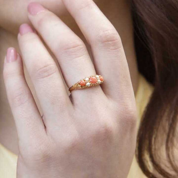 Ginger Coral & Pearl 9 Carat Gold Ring* DRAFT Rings Imperial Jewellery 