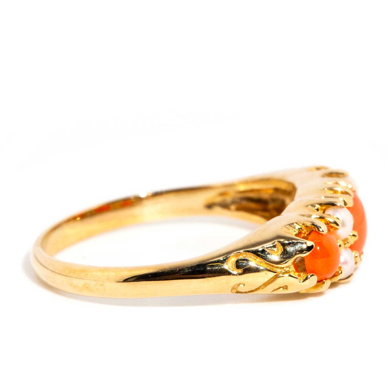 Ginger Coral & Pearl 9 Carat Gold Ring* DRAFT Rings Imperial Jewellery 