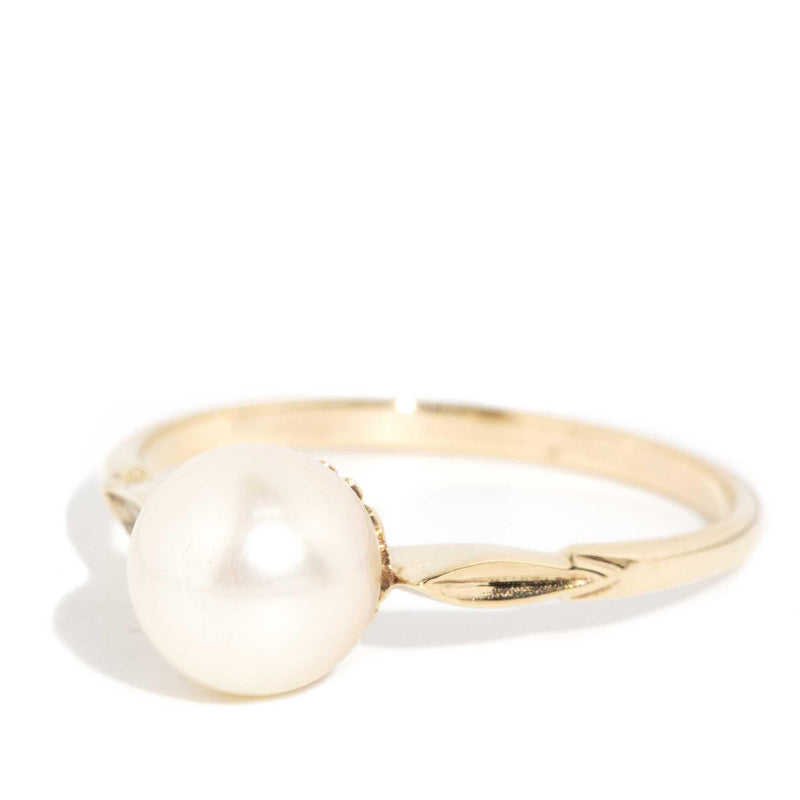 Ginnie 1950s Pearl Solitaire Ring 9ct Yellow Gold