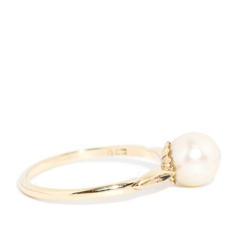 Ginnie 1950s Pearl Solitaire Ring 9ct Yellow Gold