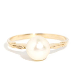 Ginnie 1950s Pearl Solitaire Ring 9ct Yellow Gold