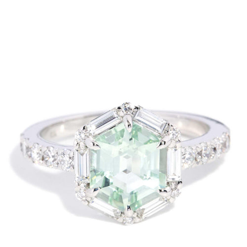 Glinda Mint Tourmaline & Diamond Ring 18K White Gold