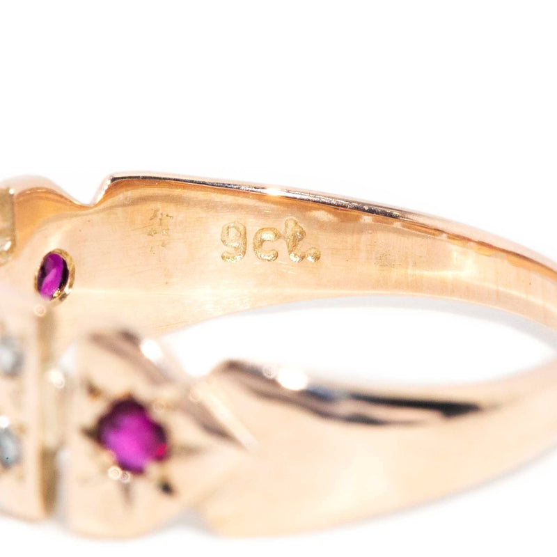 Gloria 1940s Ruby & Diamond Ring 9ct Gold Rings Imperial Jewellery 