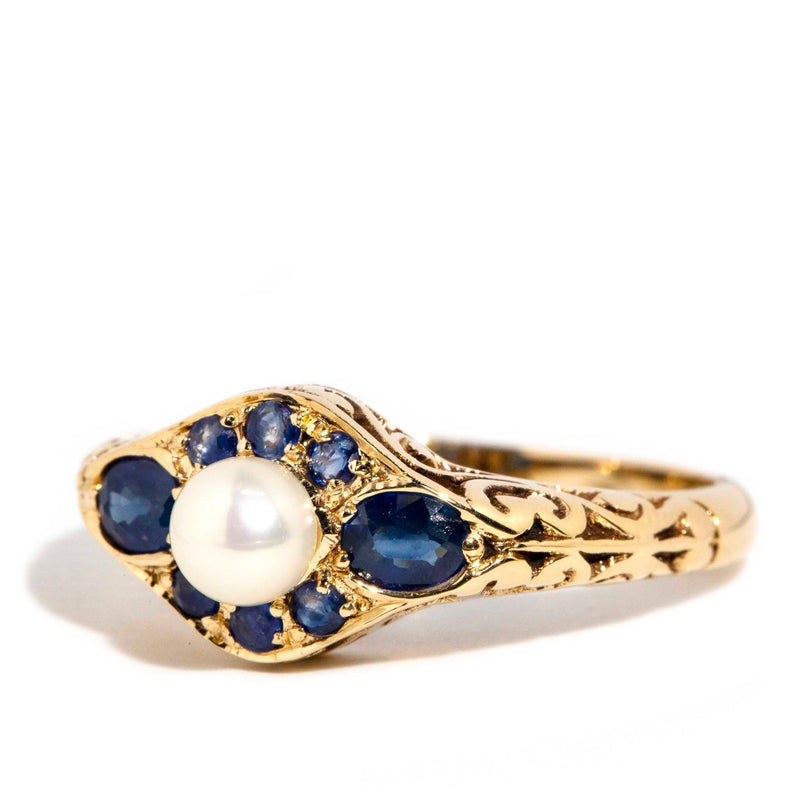 Gloria Blue Sapphire & Pearl Ring 9ct Gold* DRAFT Rings Imperial Jewellery 