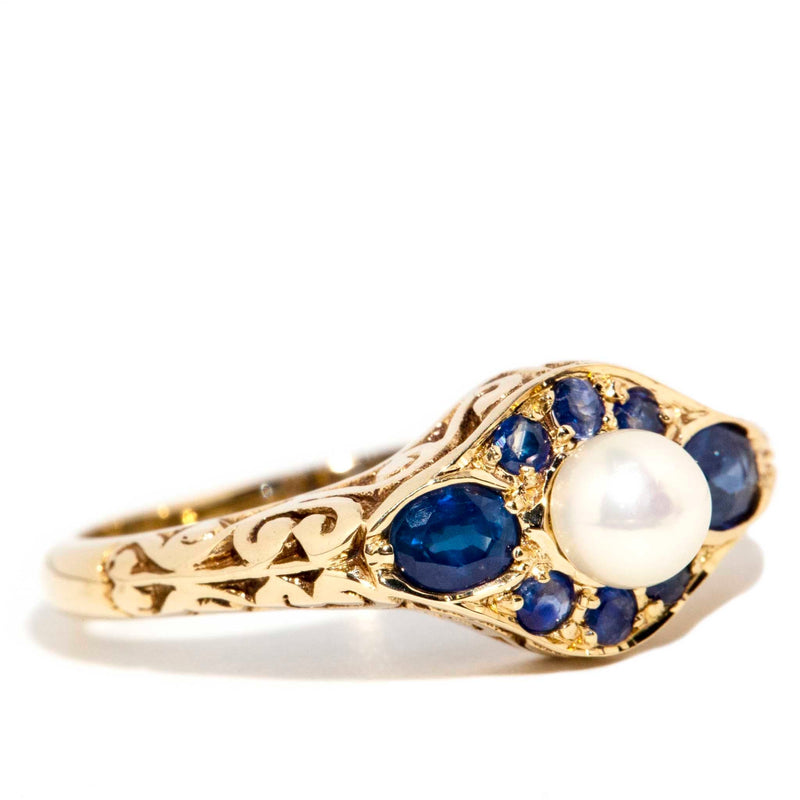 Gloria Blue Sapphire & Pearl Ring 9ct Gold* DRAFT Rings Imperial Jewellery 