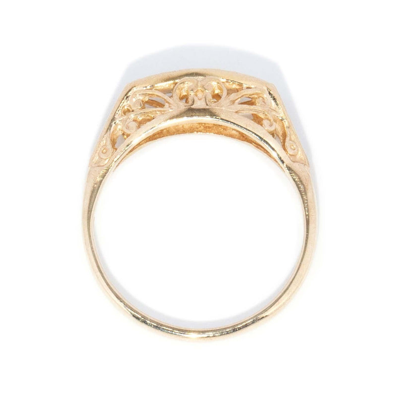 Vintage Circa 1980s Diamond Three Stone Filigree Ring 9 Carat Gold