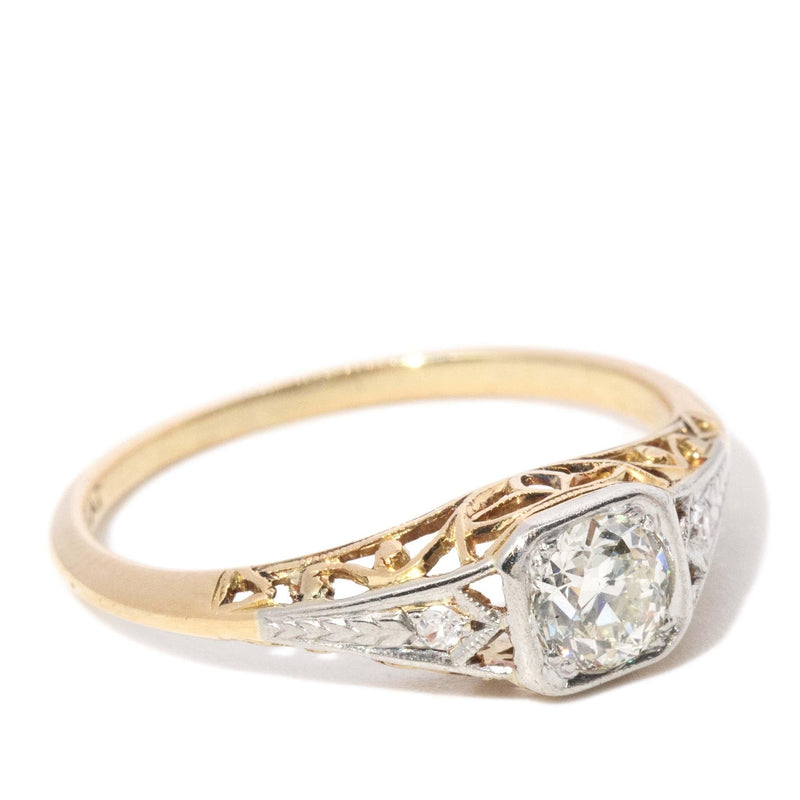 Antique 1920s Antique Old Cut Diamond Platinum & 18 Carat Gold Ring