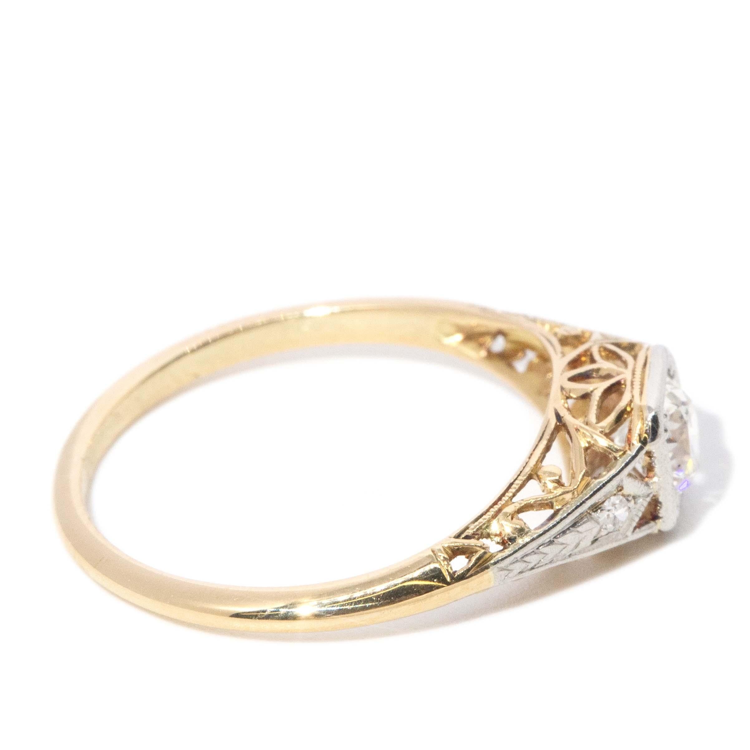 Antique 1920s Antique Old Cut Diamond Platinum & 18 Carat Gold Ring