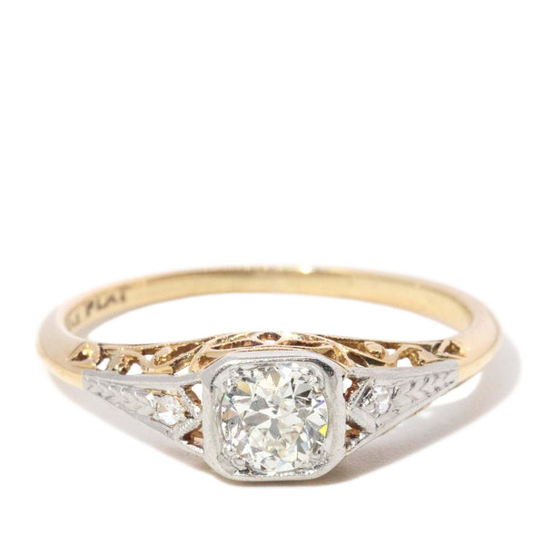 Antique 1920s Antique Old Cut Diamond Platinum & 18 Carat Gold Ring
