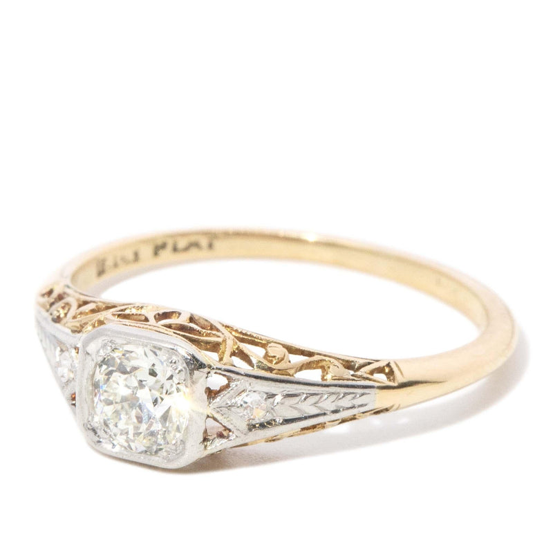 Antique 1920s Antique Old Cut Diamond Platinum & 18 Carat Gold Ring