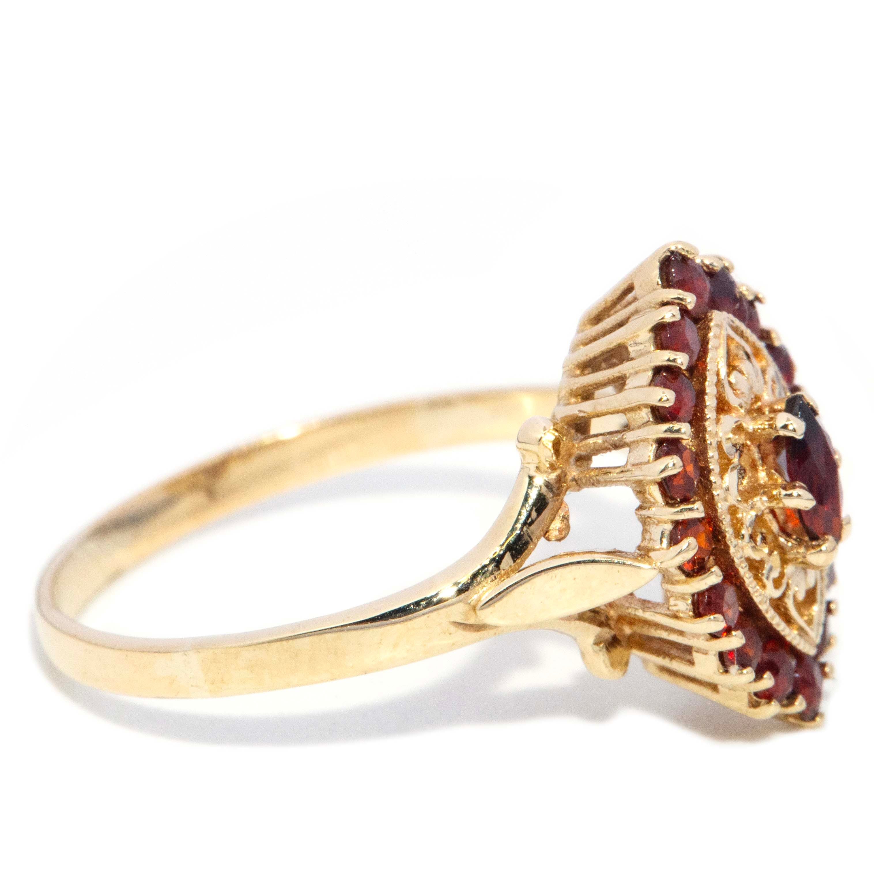 Greta 1960s Garnet Marquise Cocktail Ring 9ct Gold Rings Imperial Jewellery 