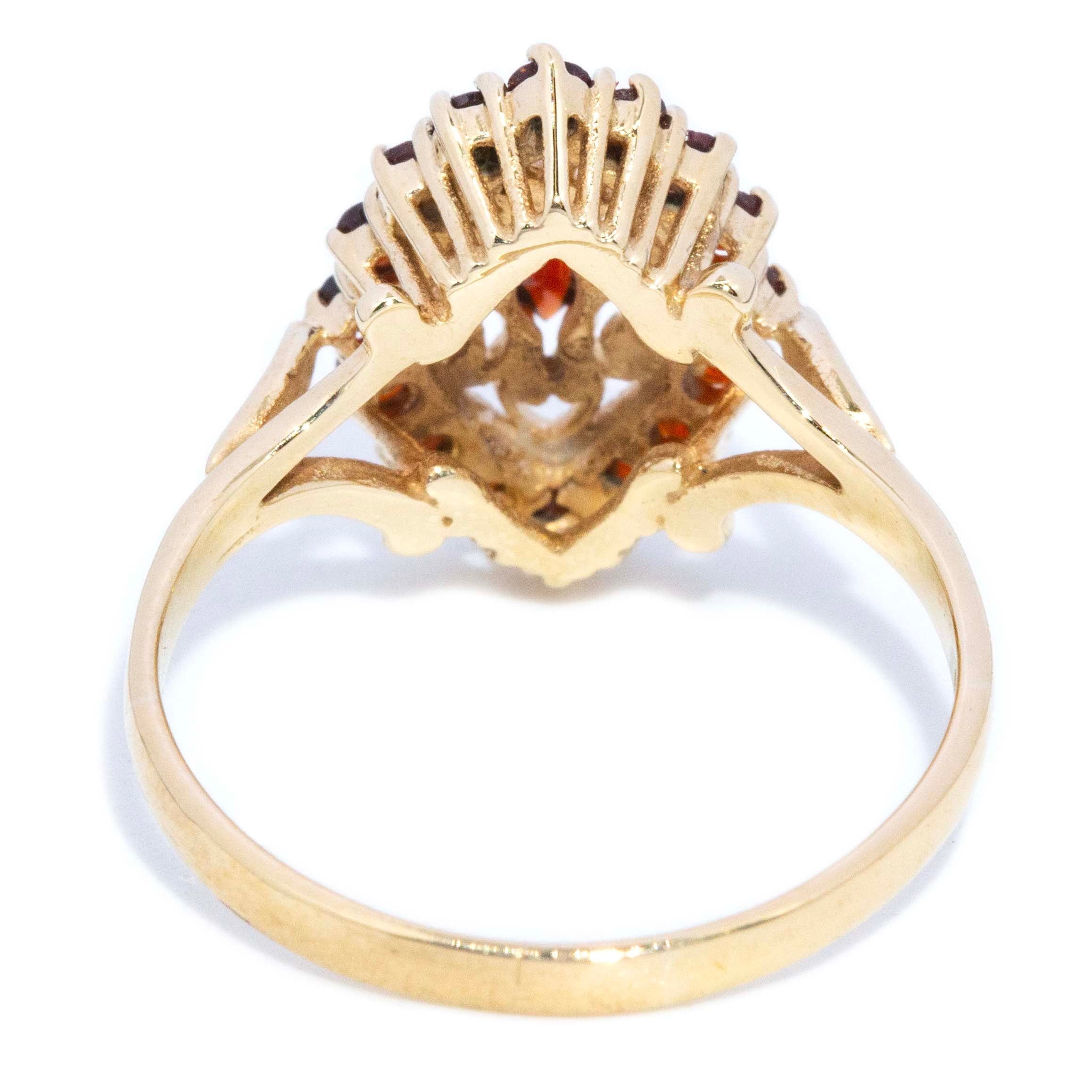 Greta 1960s Garnet Marquise Cocktail Ring 9ct Gold Rings Imperial Jewellery 