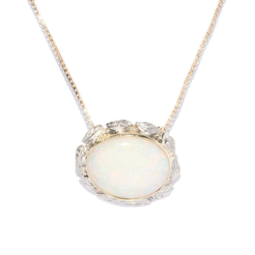 Greta White Opal Wreath Pendant & Chain 14K Two Tone Gold