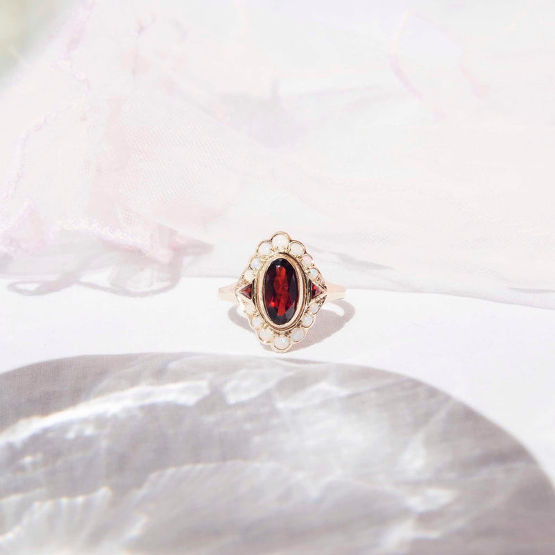 Greta Garnet & Opal Ring 9ct Gold Rings Imperial Jewellery 