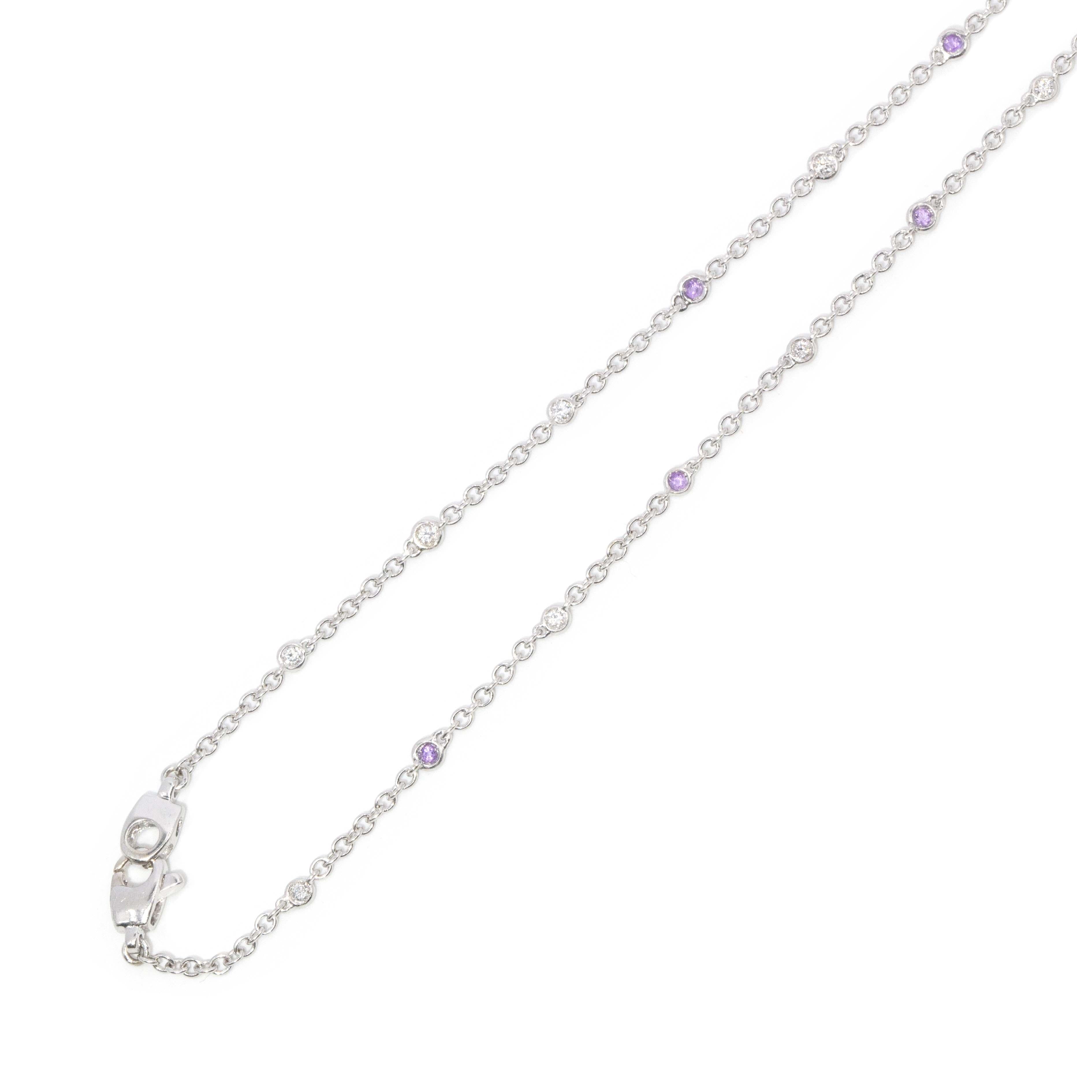 Contemporary Amethyst & Diamond Chandelier Pendant & Chain 18 Carat White Gold
