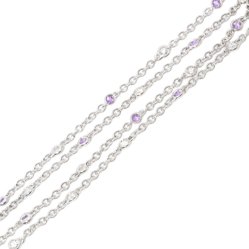 Contemporary Amethyst & Diamond Chandelier Pendant & Chain 18 Carat White Gold