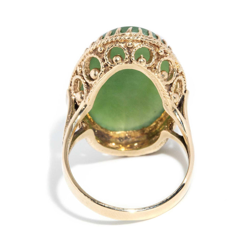 Gwen 1980s Nephrite Jade Cabochon Ring 9ct Gold