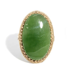 Gwen 1980s Nephrite Jade Cabochon Ring 9ct Gold