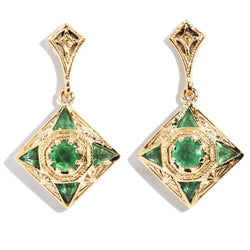 Gwendolyne Art Deco Style Emerald Drop Earrings 9ct Gold Earrings Imperial Jewellery 