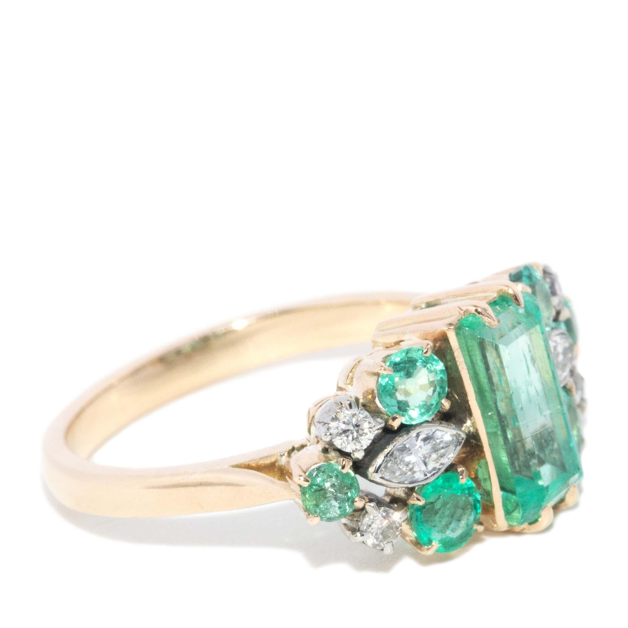 Vintage 1960s 1.50ct Emerald & Diamond 16 Carat Yellow Gold Ring