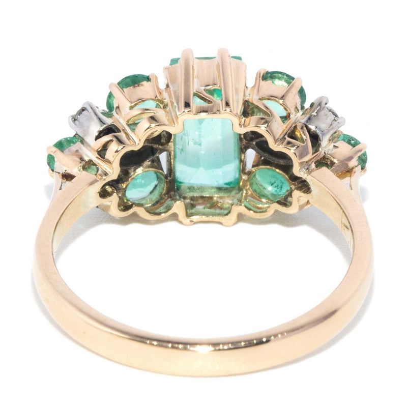 Vintage 1960s 1.50ct Emerald & Diamond 16 Carat Yellow Gold Ring