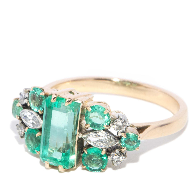Vintage 1960s 1.50ct Emerald & Diamond 16 Carat Yellow Gold Ring