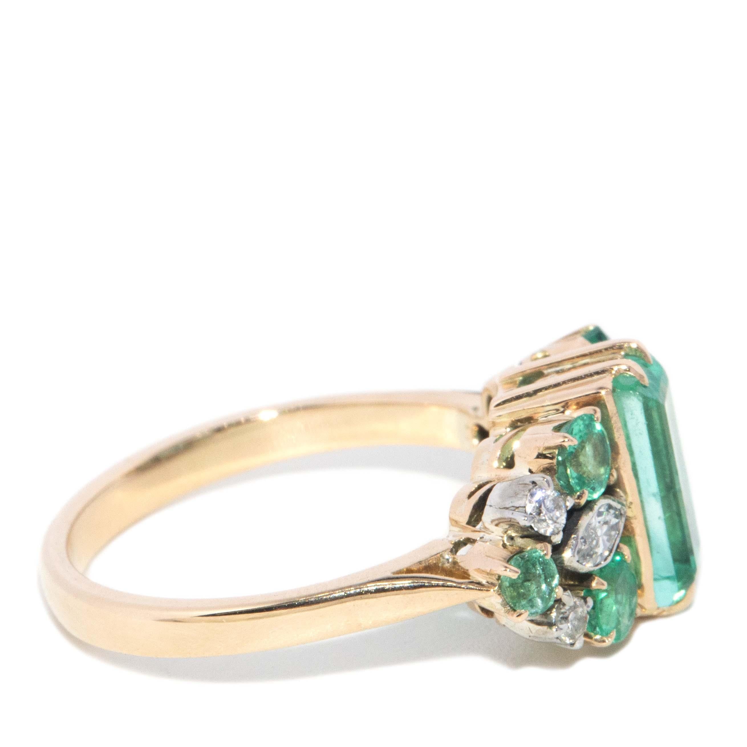 Vintage 1960s 1.50ct Emerald & Diamond 16 Carat Yellow Gold Ring