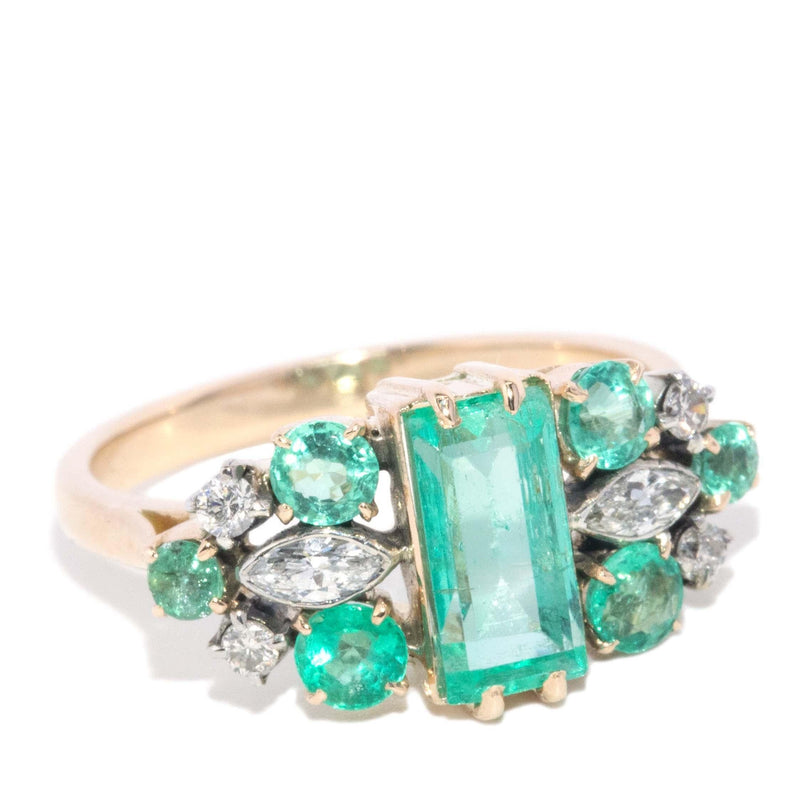 Vintage 1960s 1.50ct Emerald & Diamond 16 Carat Yellow Gold Ring