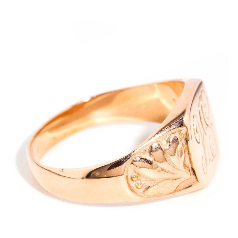 Halston 1970s Engraved Signet Ring 9ct Rose Gold* DRAFT Rings Imperial Jewellery 