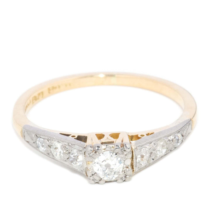 Vintage Circa 1950s Transition Cut Diamond Ring 18 Carat Gold