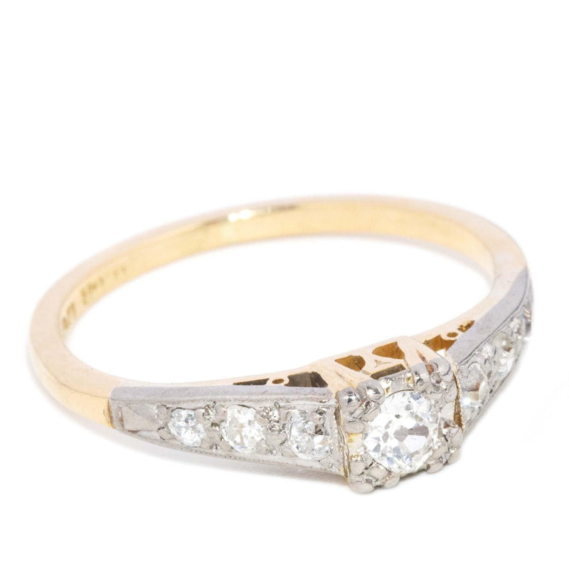 Vintage Circa 1950s Transition Cut Diamond Ring 18 Carat Gold