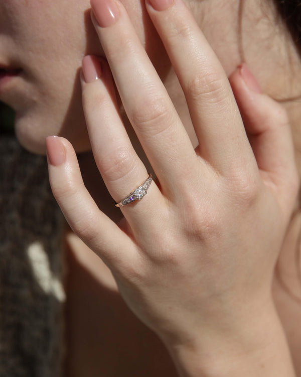 Vintage Circa 1950s Transition Cut Diamond Ring 18 Carat Gold