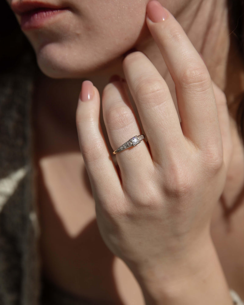Vintage Circa 1950s Transition Cut Diamond Ring 18 Carat Gold