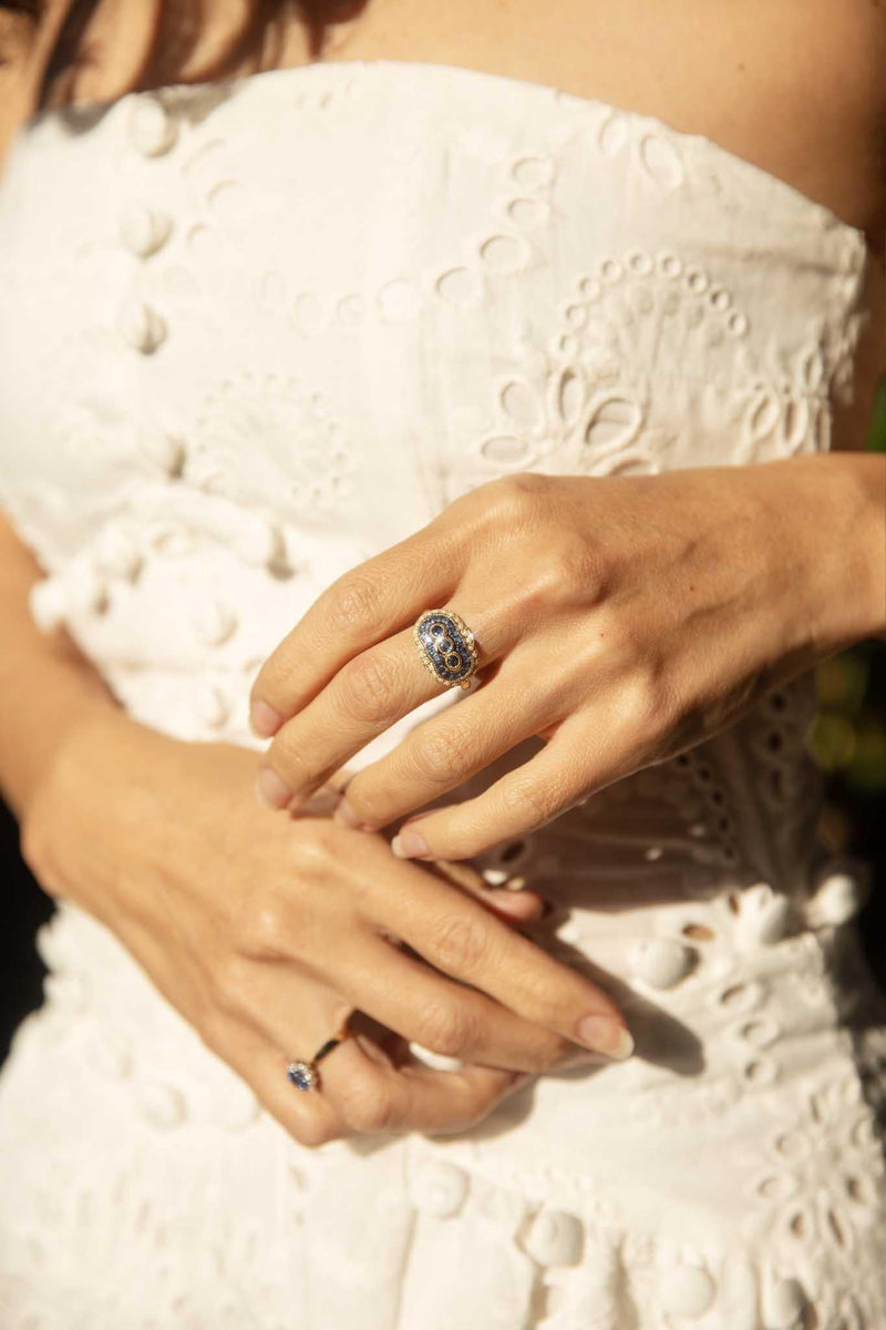 Harlyn Sapphire & Seed Pearl Ring 9ct Gold