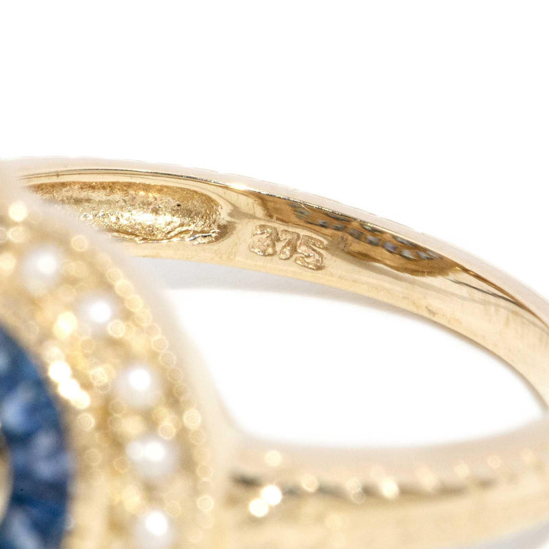 Harlyn Sapphire & Seed Pearl Ring 9ct Gold
