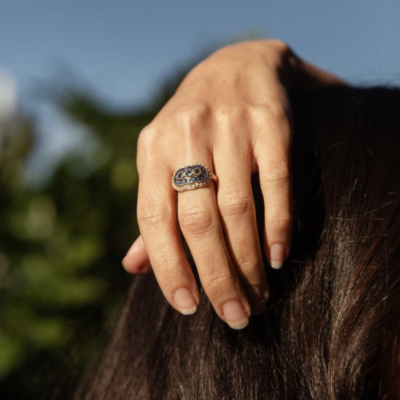 Harlyn Sapphire & Seed Pearl Ring 9ct Gold