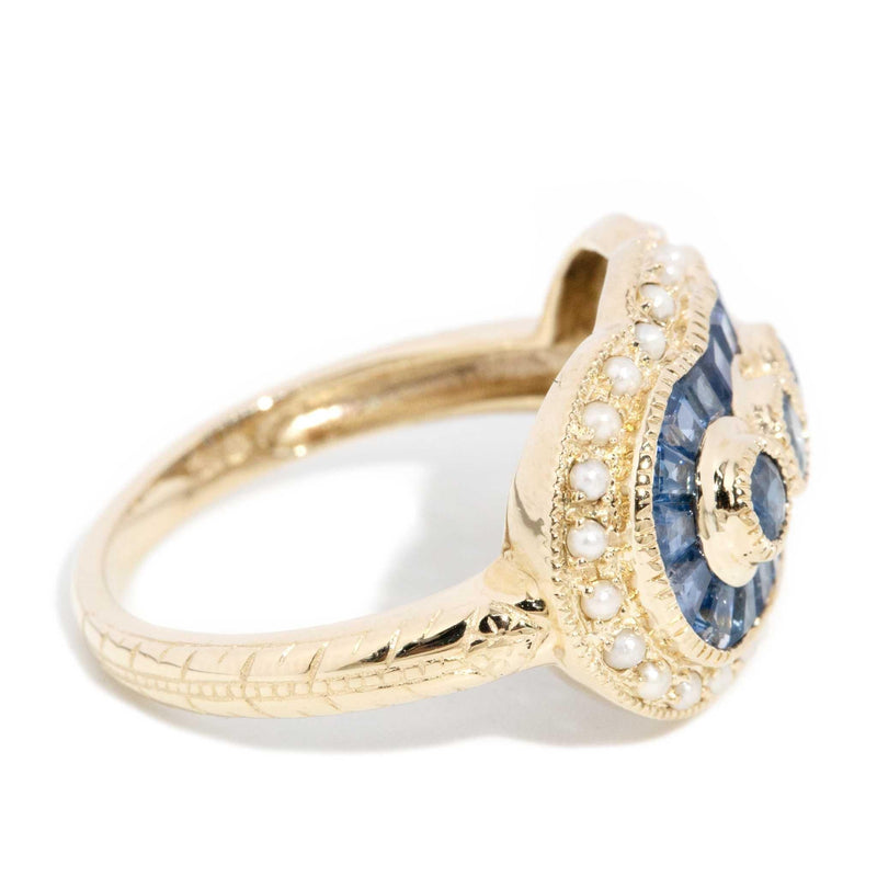 Harlyn Sapphire & Seed Pearl Ring 9ct Gold