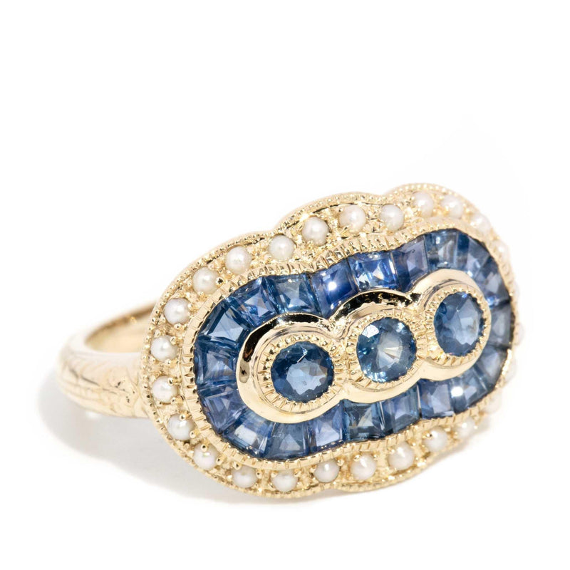 Harlyn Sapphire & Seed Pearl Ring 9ct Gold