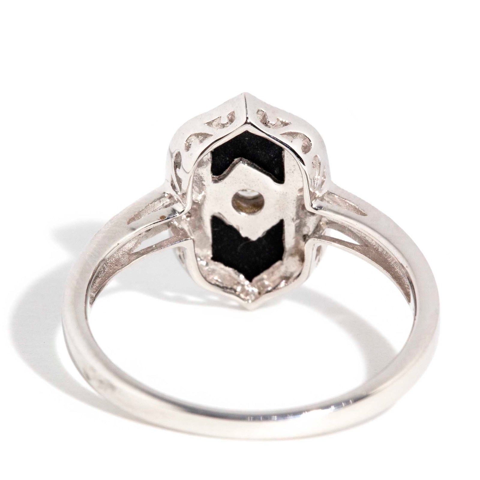 Contemporary Black Onyx & Diamond Ring 9 Carat White Gold 