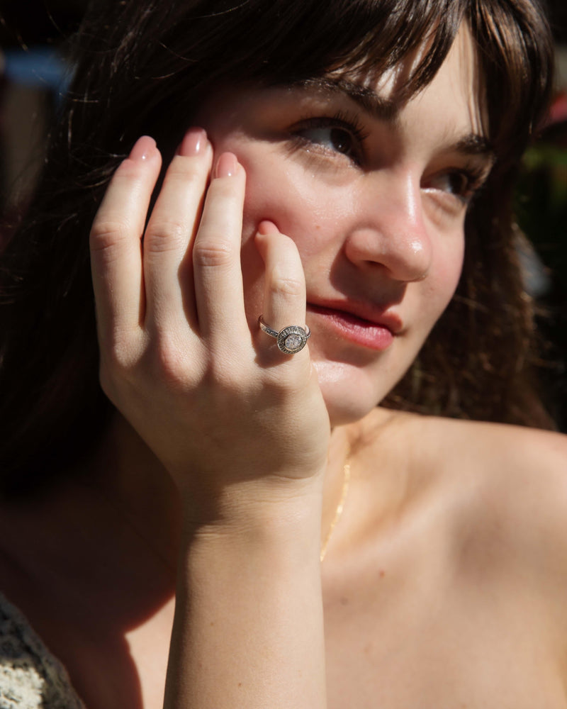 Contemporary Rubover Brilliant Diamond Halo Ring in Platinum