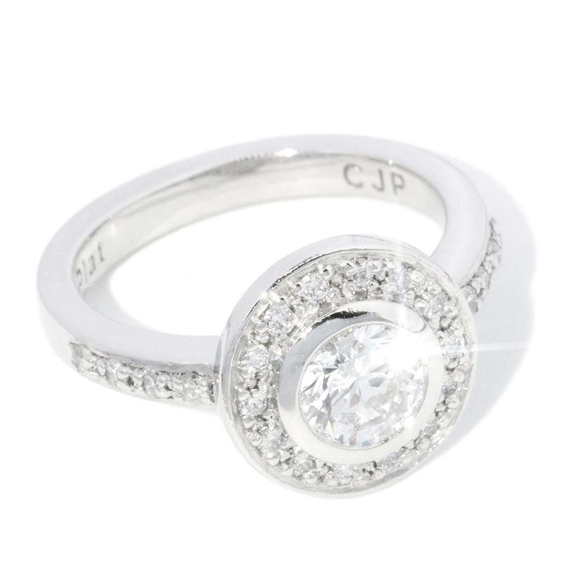 Contemporary Rubover Brilliant Diamond Halo Ring in Platinum